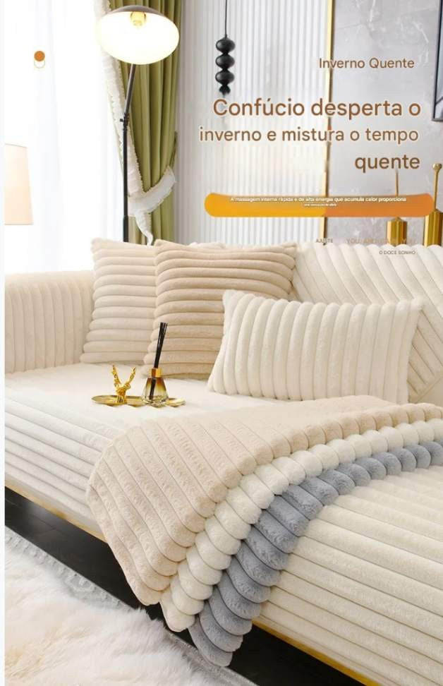 Almofada de sofá com pelo sintético de coelho, extra macia e quente para o inverno – capa de assento aconchegante e elegante!