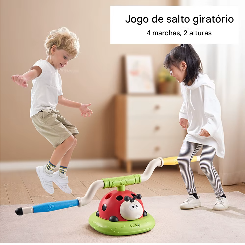 Brinquedo 3 em 1 Esportivo e Interativo – Joaninha Musical com Jogo de Arremesso de Anel, Pulo Divertido e Lançador de Foguetes