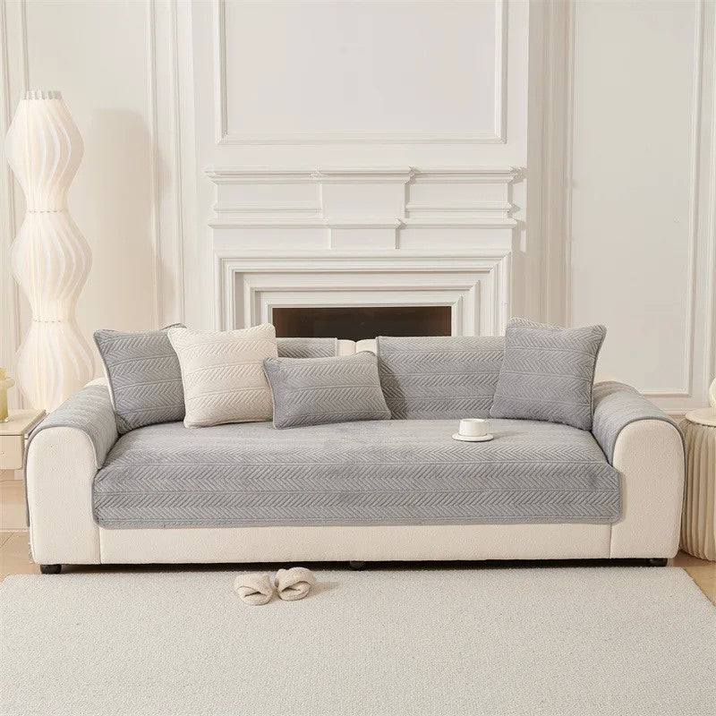 Capa de Sofá Universal em Veludo Premium, Padrão Geométrico Moderno | Toque Macio e Confortável