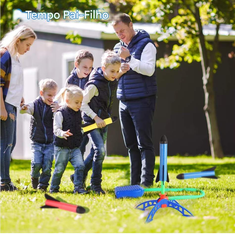 Brinquedo Lançador de Foguete com Bomba de Pedal – Jogo Divertido ao Ar Livre para Crianças