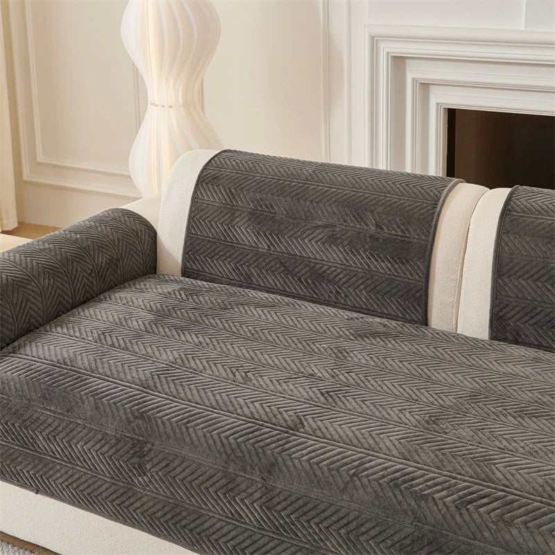 Capa de Sofá Universal em Veludo Premium, Padrão Geométrico Moderno | Toque Macio e Confortável