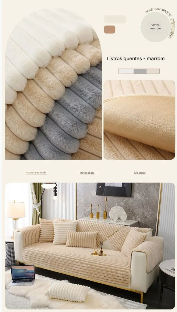 Almofada de sofá com pelo sintético de coelho, extra macia e quente para o inverno – capa de assento aconchegante e elegante!