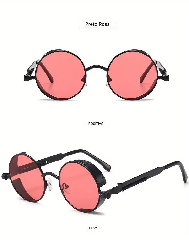 Óculos de sol Steampunk clássicos unissex. Óculos de sol retrô redondos com armação de metal.