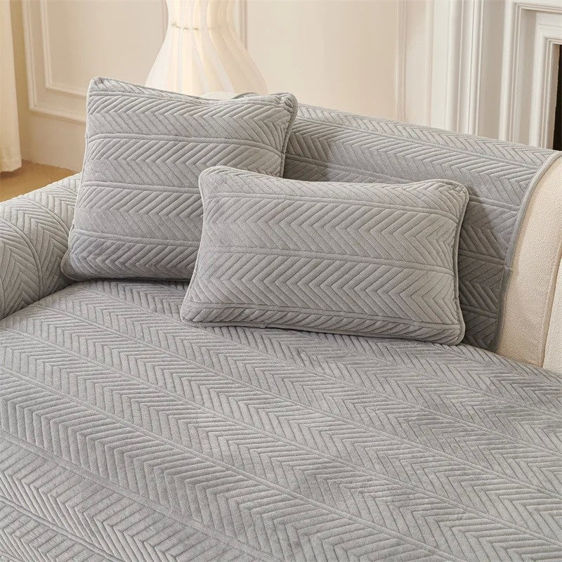 Capa de Sofá Universal em Veludo Premium, Padrão Geométrico Moderno | Toque Macio e Confortável