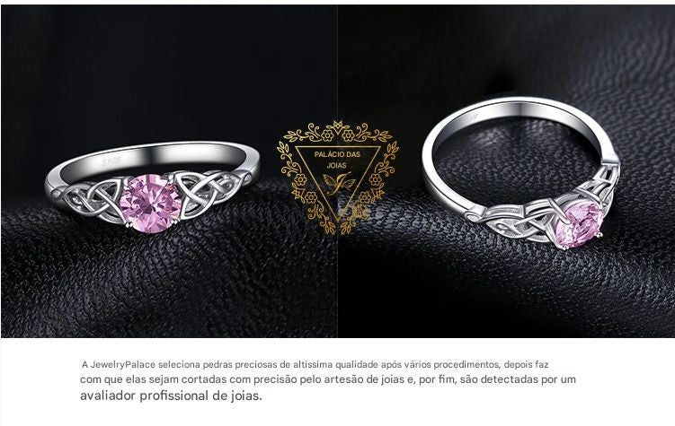 JewelryPalace | Anel Nó Celta com Safira Rosa Criada, em Prata Esterlina 925 — Anel de Promessa, Noivado, Jóias Finas e Presente para Mulheres.
