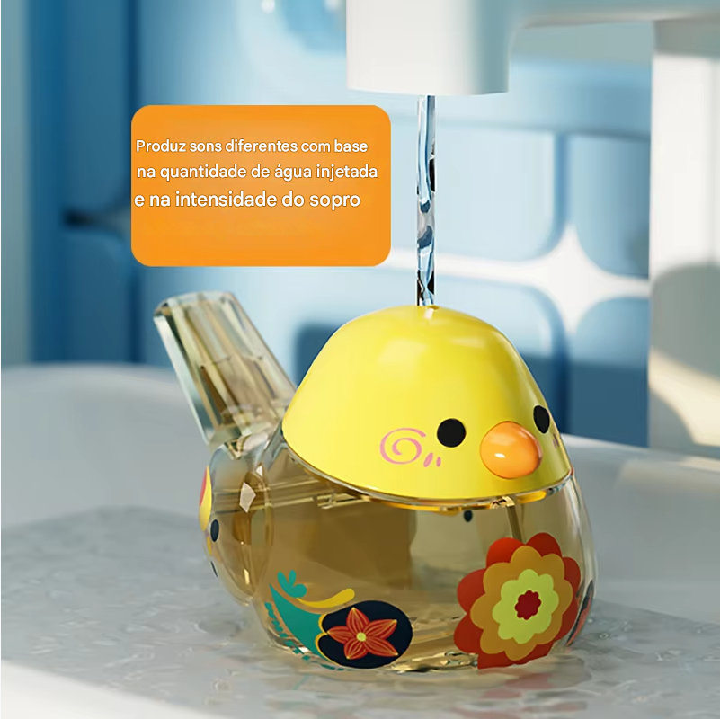 Apito de pássaro aquático para bebês e crianças – brinquedo educativo musical com adição de água, ideal para estímulo sensorial e treinamento auditivo.