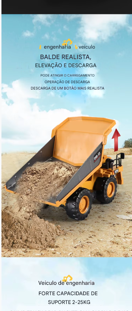 Caminhão Basculante Escavadeira RC 2.4G – Veículo de Engenharia com Controle Remoto