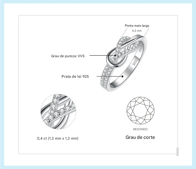 Anel de declaração em Prata Esterlina 925 com nó do infinito ?? e pedra preciosa ? — símbolo de amor eterno!