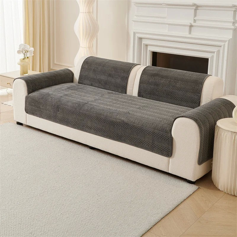 Capa de Sofá Universal em Veludo Premium, Padrão Geométrico Moderno | Toque Macio e Confortável