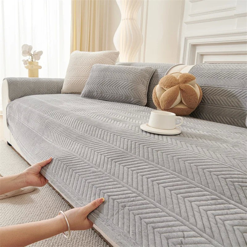 Capa de Sofá Universal em Veludo Premium, Padrão Geométrico Moderno | Toque Macio e Confortável