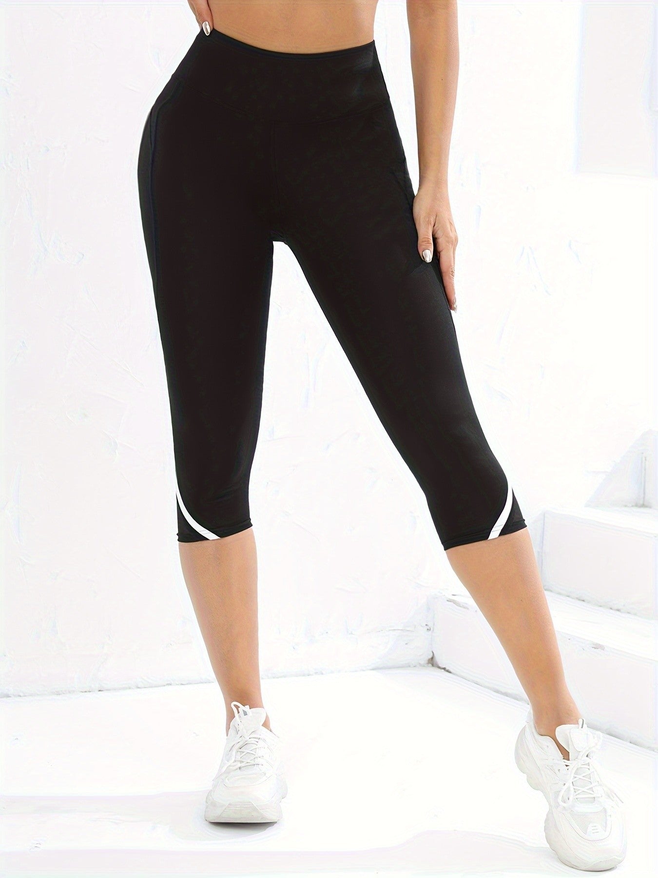 Leggings femininas capri de cintura alta para yoga e treino.