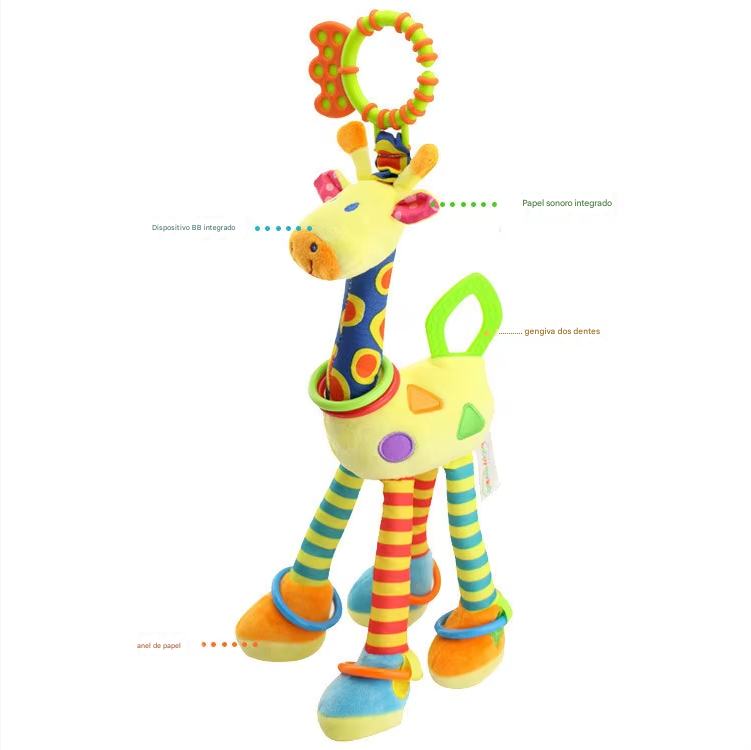 Girafa e zebra de pelúcia macias com sinos e chocalhos, ideal para o desenvolvimento do bebê. Brinquedo com mordedor, perfeito para presentear recém-nascidos.