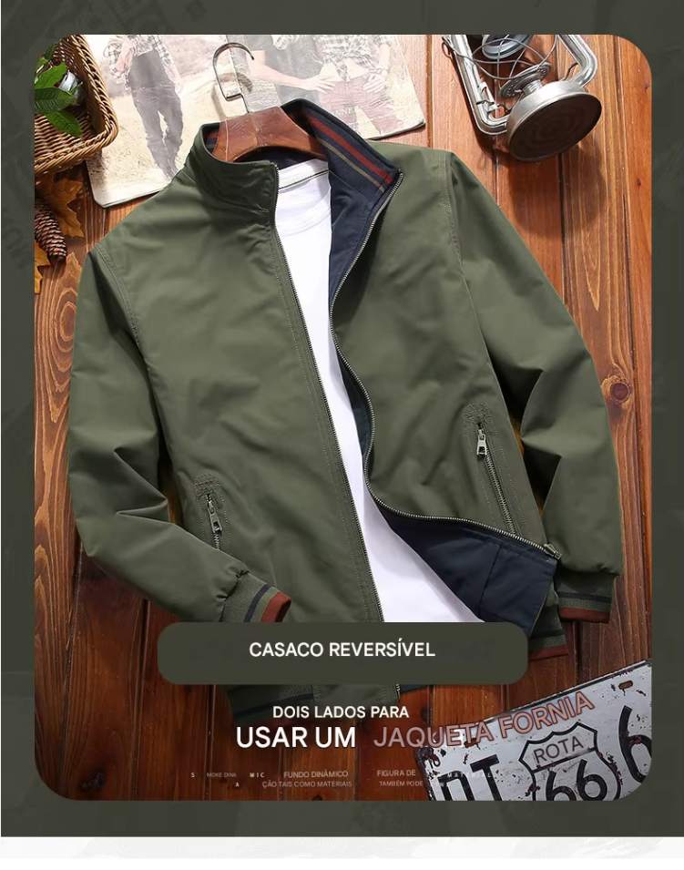 Jaqueta dupla face masculina com gola alta, ideal para um look casual. Esta peça é uma tendência jovem, perfeita para a primavera e o outono. Lançamento novo de 2021.