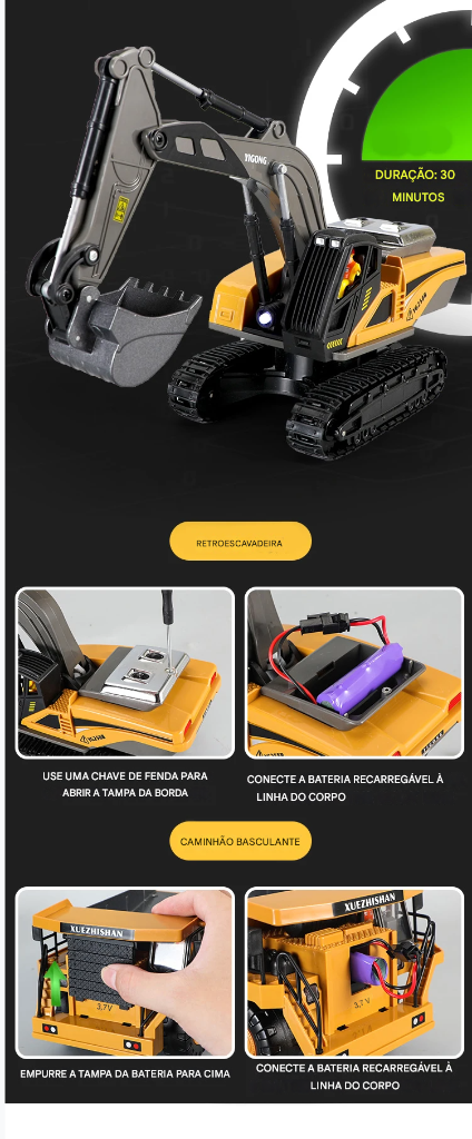 Caminhão Basculante Escavadeira RC 2.4G – Veículo de Engenharia com Controle Remoto