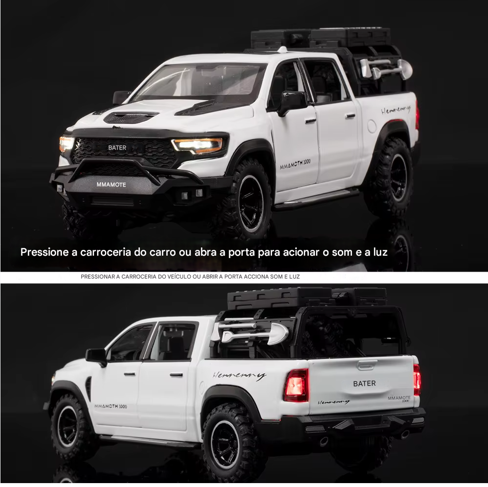 Dodge Ram 1000 TRX Mamute 1:32 - Pickup com Som, Luz e Movimento Para Trás - Brinquedo Colecionável para Crianças, Presente Ideal de Aniversário!