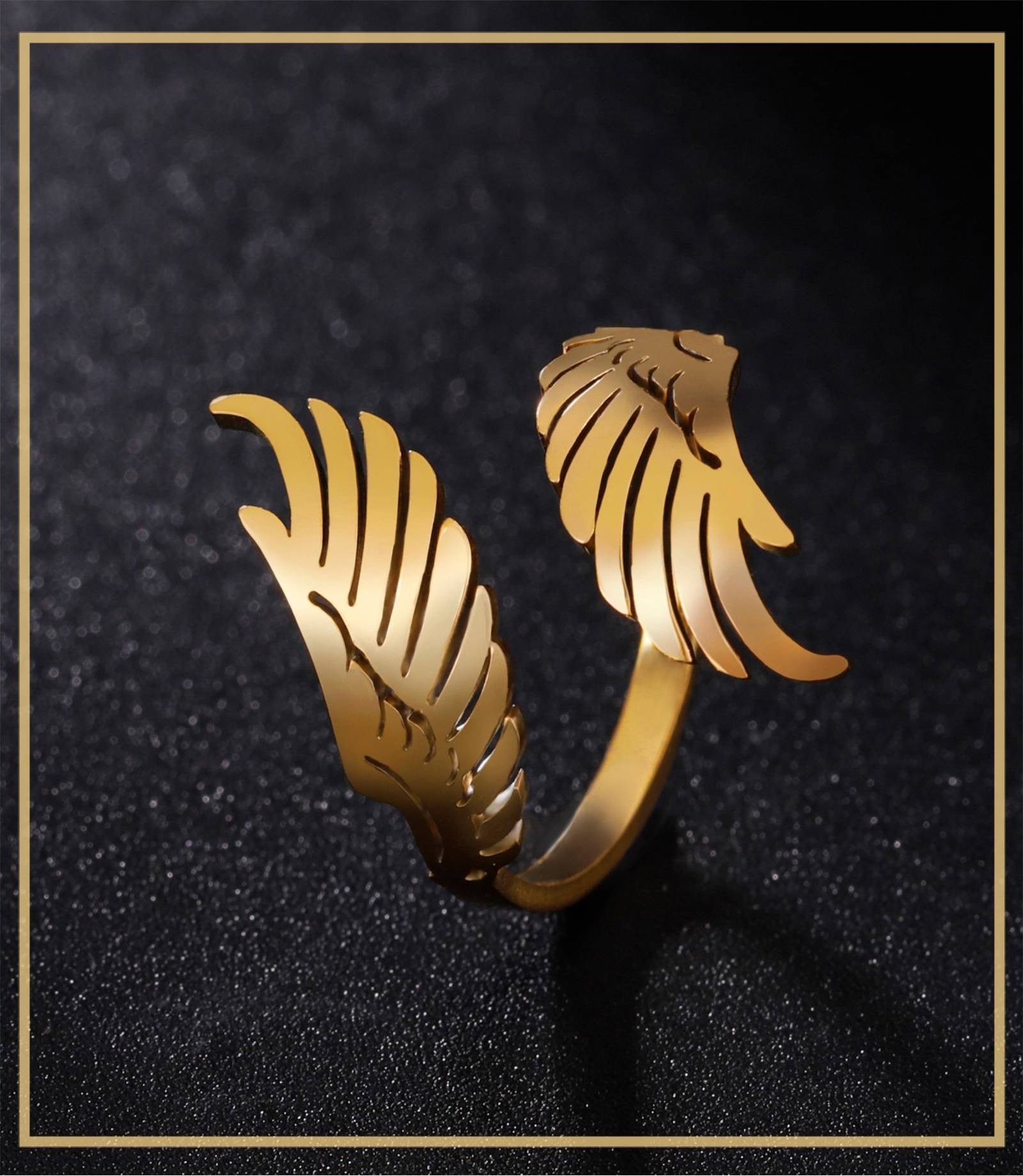 Skyrim Anel Aberto Asa de Anjo Voador Ajustável em Aço Inoxidável para Mulheres e Homens, Jóias Hip Hop Punk para Festa e Presente de Aniversário