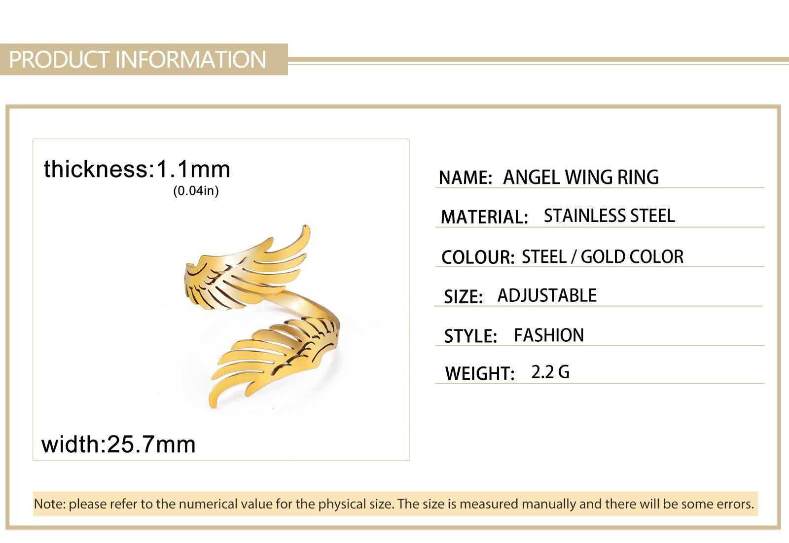 Skyrim Anel Aberto Asa de Anjo Voador Ajustável em Aço Inoxidável para Mulheres e Homens, Jóias Hip Hop Punk para Festa e Presente de Aniversário