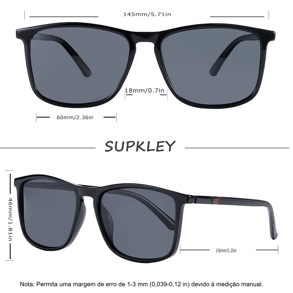 SUPKLEY Óculos de Sol Esportivos para Homens Óculos de sol polarizados, confortáveis e leves, com design quadrado. Um acessório masculino perfeito para o dia a dia.