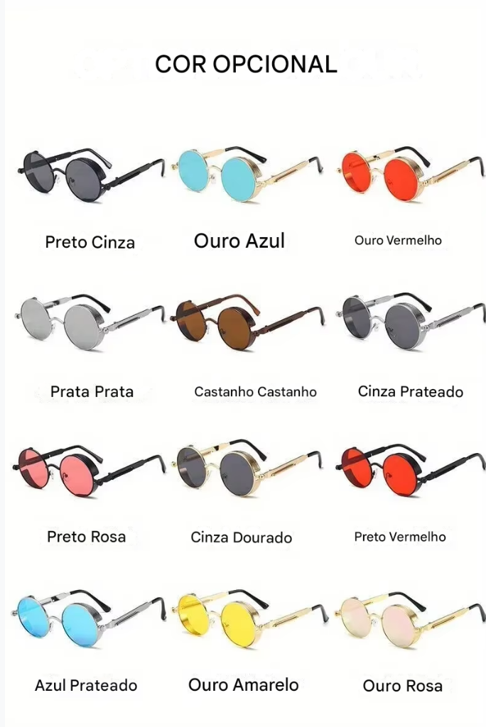 Óculos de sol Steampunk clássicos unissex. Óculos de sol retrô redondos com armação de metal.