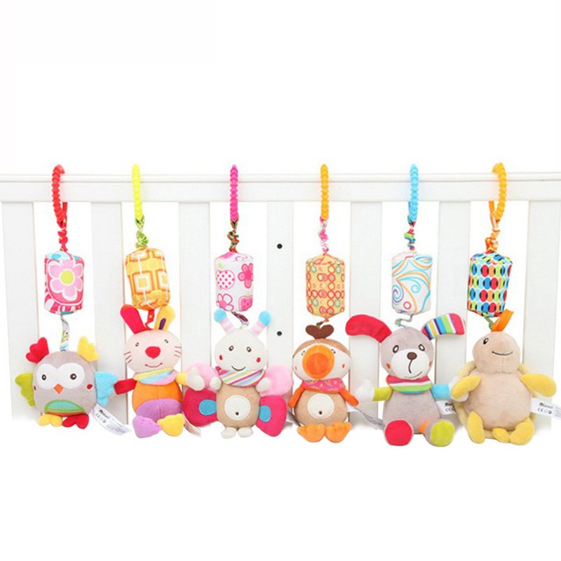 Brinquedo de pelúcia pendurado para carrinho , chocalho educativo com animais fofos, ideal para bebês de 0 a 12 meses