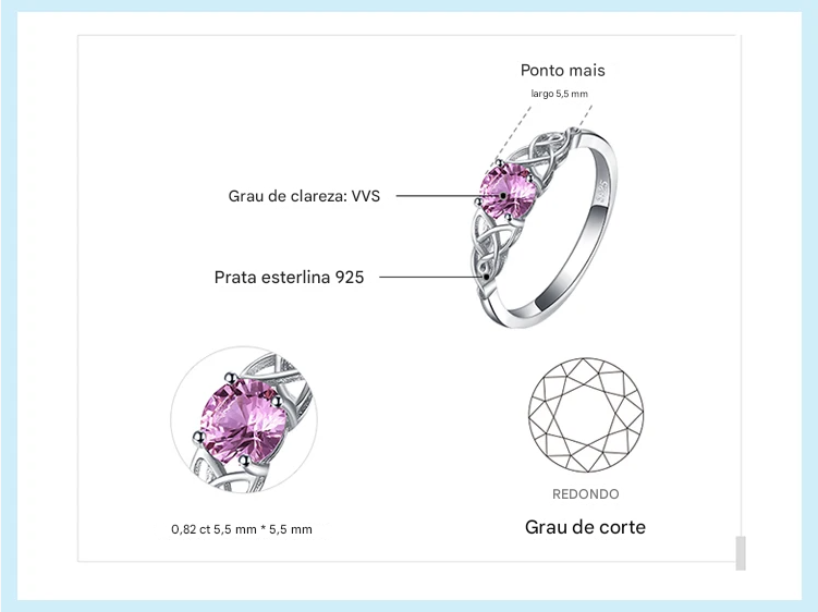 JewelryPalace | Anel Nó Celta com Safira Rosa Criada, em Prata Esterlina 925 — Anel de Promessa, Noivado, Jóias Finas e Presente para Mulheres.