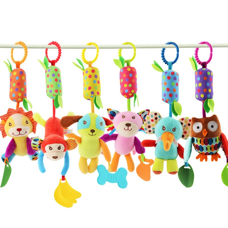Brinquedo de pelúcia pendurado para carrinho , chocalho educativo com animais fofos, ideal para bebês de 0 a 12 meses