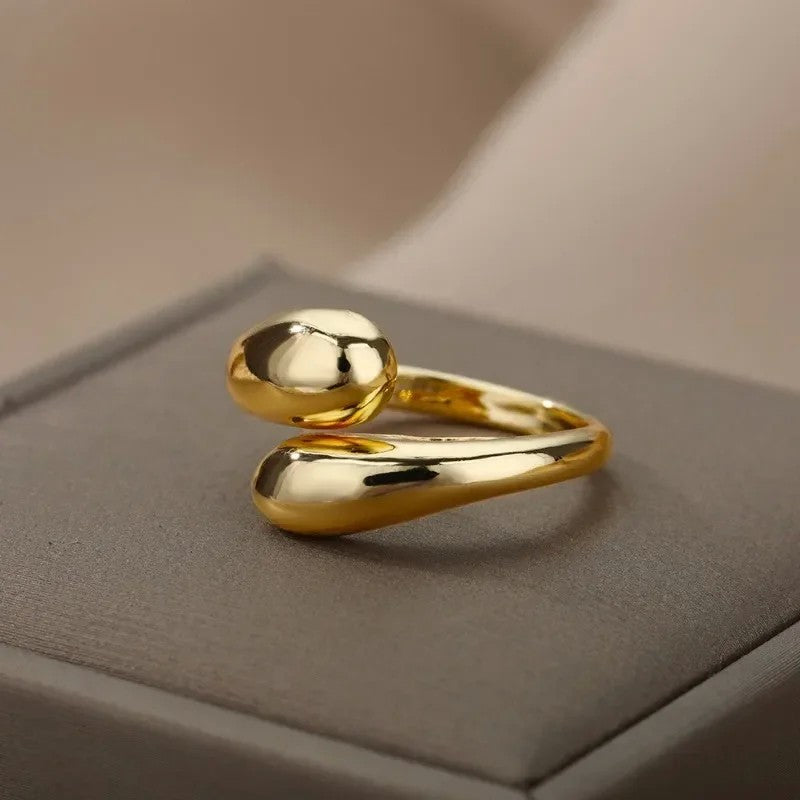 Anel aberto 925 prata esterlina gota d’água suave para mulher, banhado a 18k ouro, casal, joias estéticas, presente e anel de casamento.
