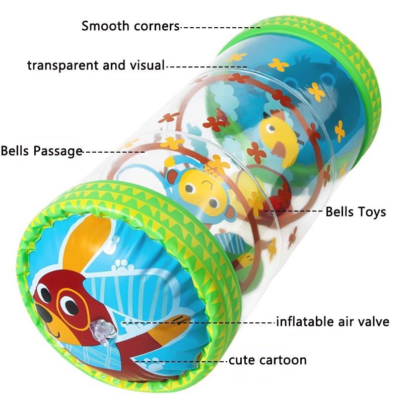 Rolo Inflável para Engatinhar — Brinquedo para Bebês de 6 a 12 Meses | Estímulo ao Desenvolvimento, Tempo de Barriga, Jogos de Fitness e Aprendizagem Precoce com Bola de PVC