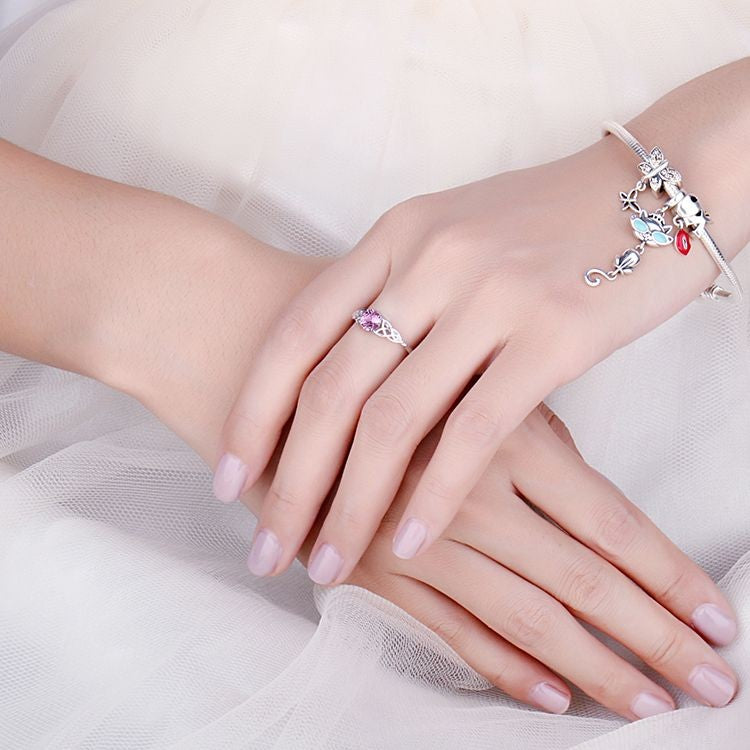 JewelryPalace | Anel Nó Celta com Safira Rosa Criada, em Prata Esterlina 925 — Anel de Promessa, Noivado, Jóias Finas e Presente para Mulheres.