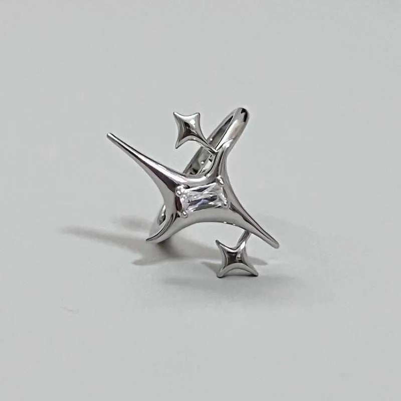 ? Anel Vintage Irregular com Cruz e Estrela — Aberto, Ajustável, Unissex, estilo Punk Gótico Y2K, perfeito para Casais, E-Girls, com tira colorida — Jóia Moderna, Presente Ideal!