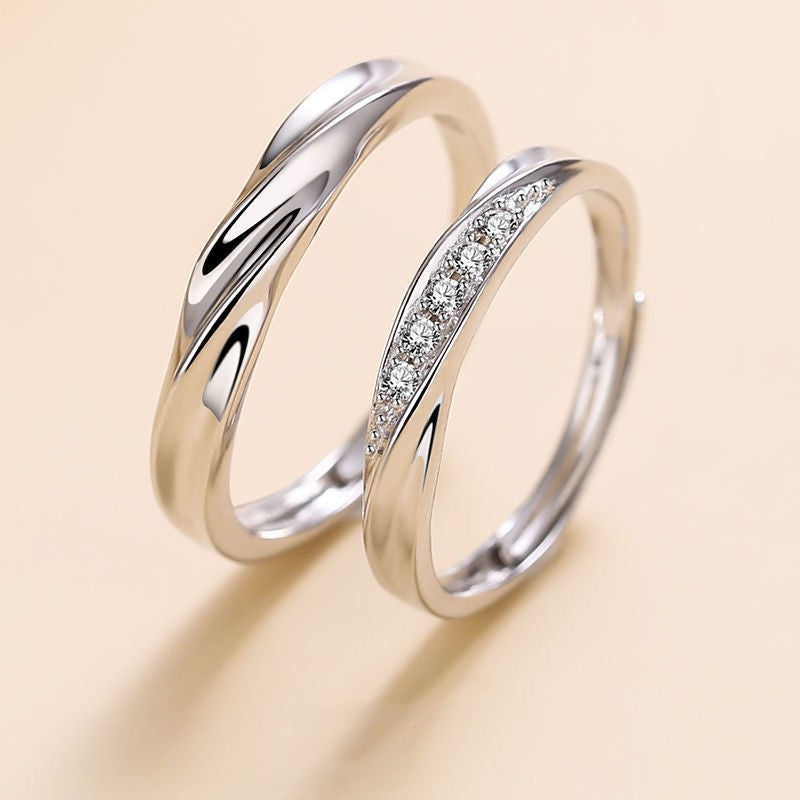 Novo anel ajustável de casal, cor prata, sol e lua — anel aberto para mulheres e homens, ideal para casamento, moda, joias e presentes.