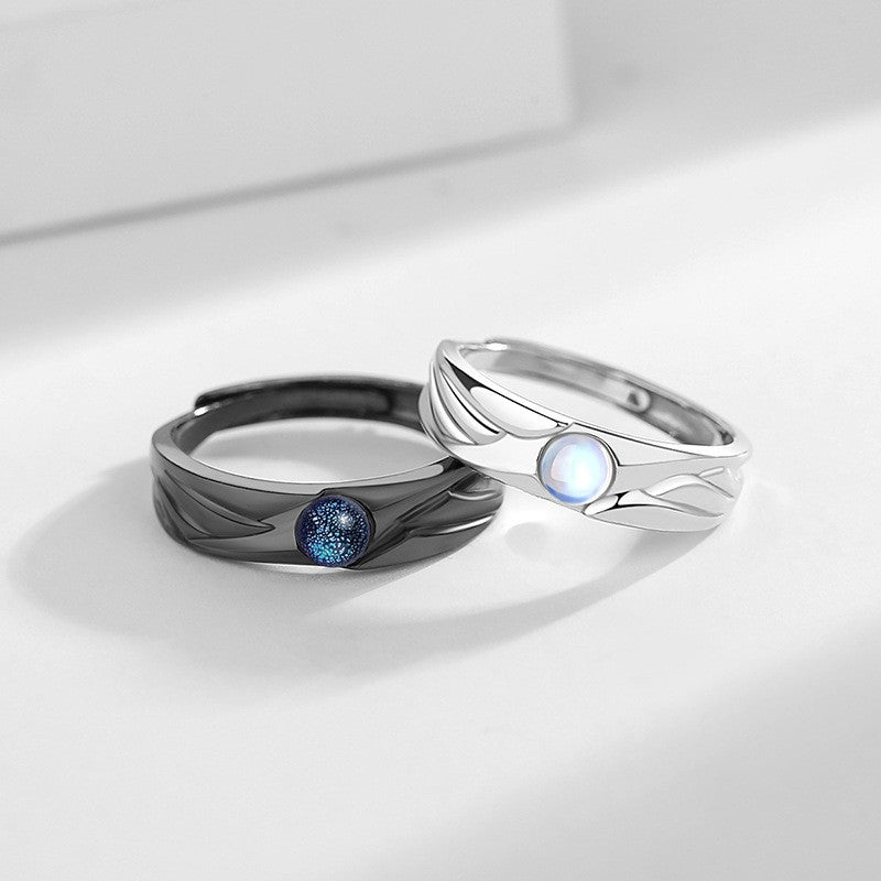 Novo anel ajustável de casal, cor prata, sol e lua — anel aberto para mulheres e homens, ideal para casamento, moda, joias e presentes.