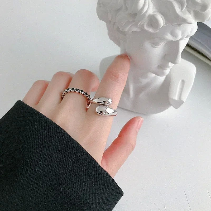 Anel aberto 925 prata esterlina gota d’água suave para mulher, banhado a 18k ouro, casal, joias estéticas, presente e anel de casamento.
