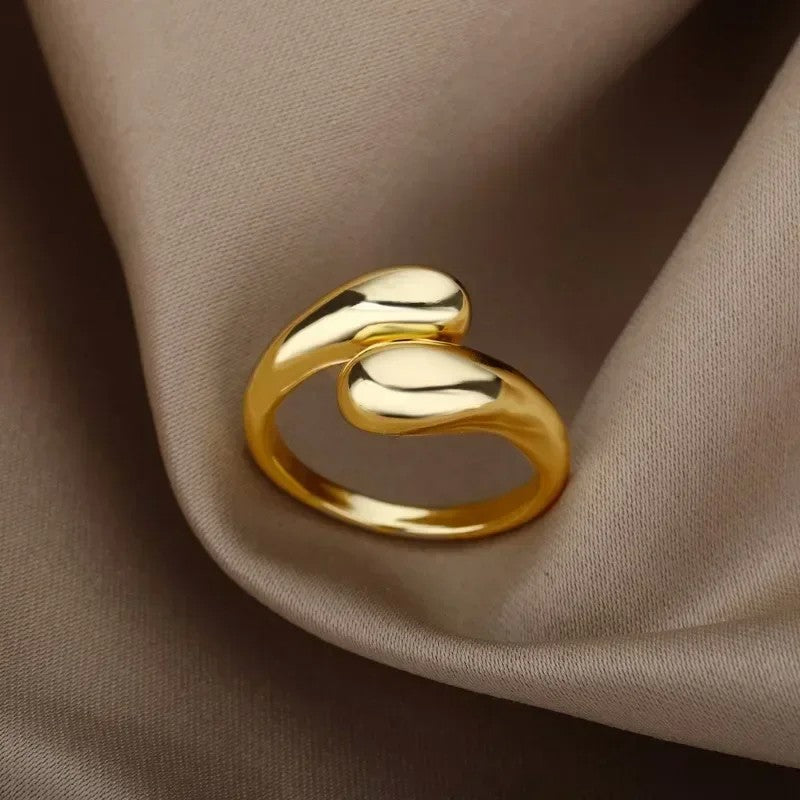 Anel aberto 925 prata esterlina gota d’água suave para mulher, banhado a 18k ouro, casal, joias estéticas, presente e anel de casamento.