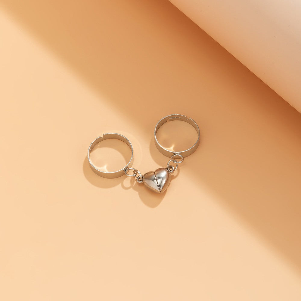 Novo anel ajustável de casal, cor prata, sol e lua — anel aberto para mulheres e homens, ideal para casamento, moda, joias e presentes.