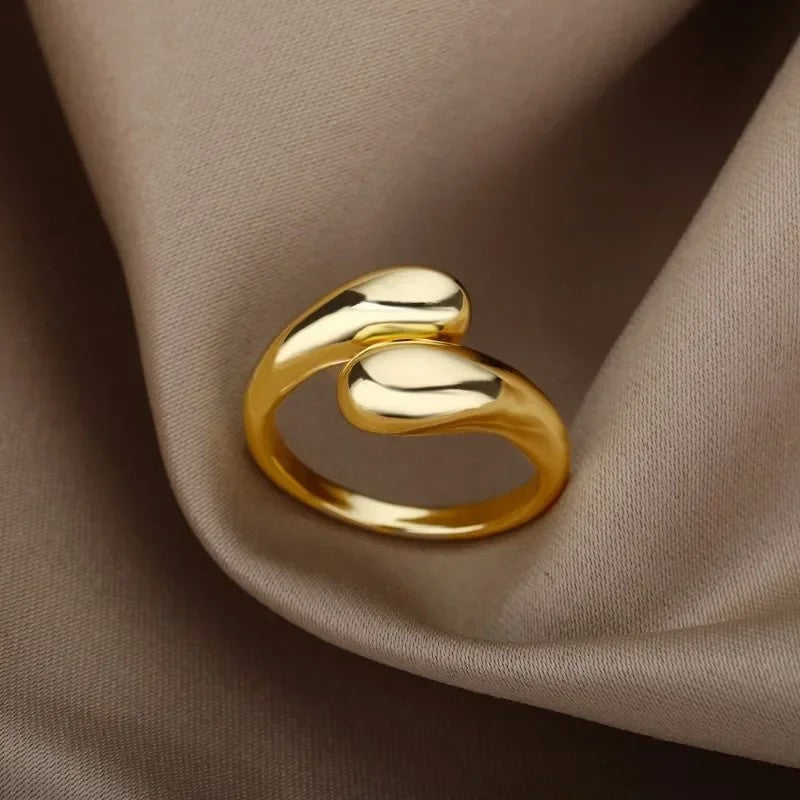 Anel aberto 925 prata esterlina gota d’água suave para mulher, banhado a 18k ouro, casal, joias estéticas, presente e anel de casamento.