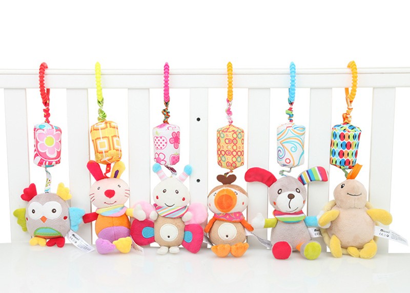 Brinquedo de pelúcia pendurado para carrinho , chocalho educativo com animais fofos, ideal para bebês de 0 a 12 meses