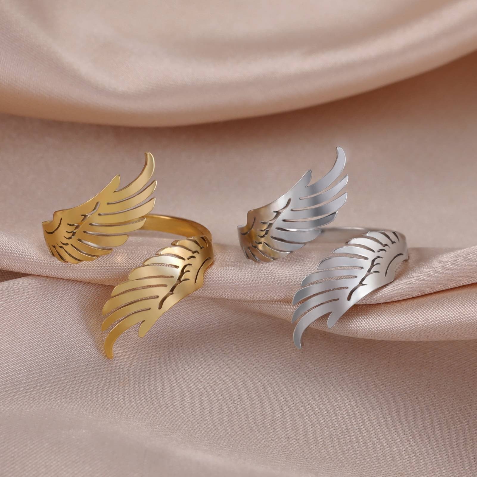 Skyrim Anel Aberto Asa de Anjo Voador Ajustável em Aço Inoxidável para Mulheres e Homens, Jóias Hip Hop Punk para Festa e Presente de Aniversário