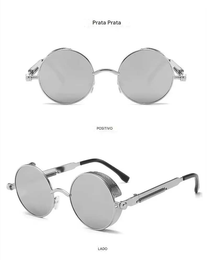 Óculos de sol Steampunk clássicos unissex. Óculos de sol retrô redondos com armação de metal.