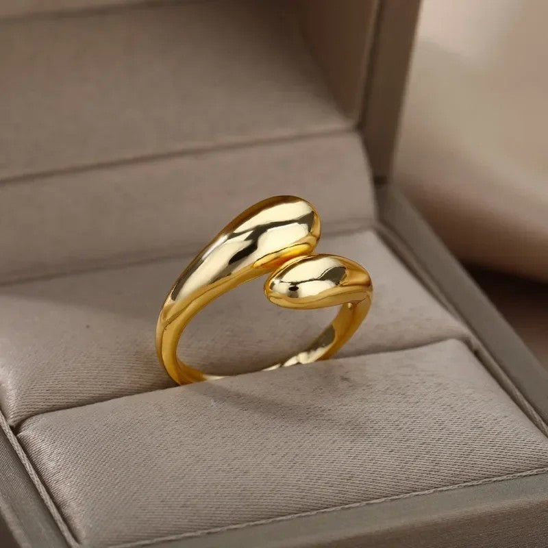 Anel aberto 925 prata esterlina gota d’água suave para mulher, banhado a 18k ouro, casal, joias estéticas, presente e anel de casamento.