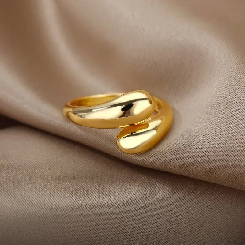 Anel aberto 925 prata esterlina gota d’água suave para mulher, banhado a 18k ouro, casal, joias estéticas, presente e anel de casamento.