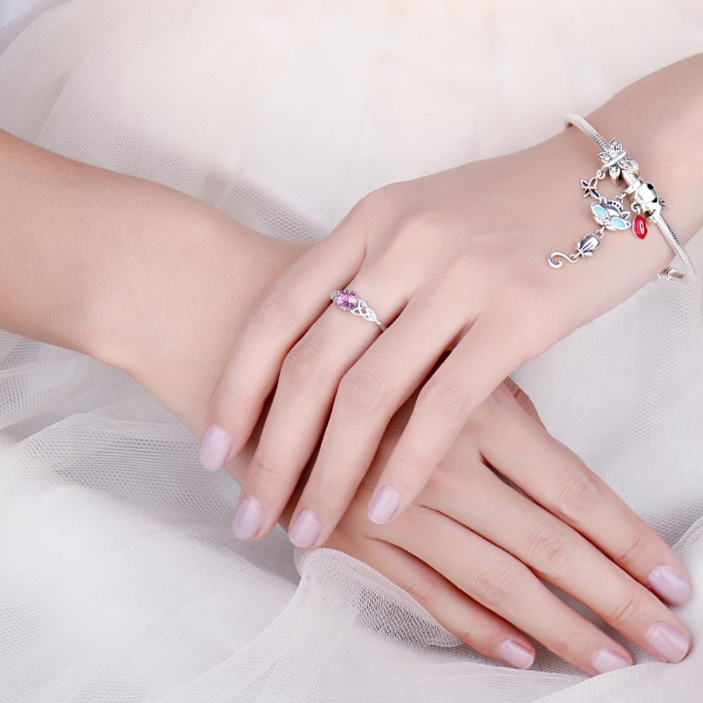 JewelryPalace | Anel Nó Celta com Safira Rosa Criada, em Prata Esterlina 925 — Anel de Promessa, Noivado, Jóias Finas e Presente para Mulheres.