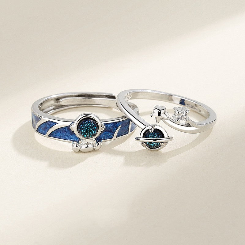 Novo anel ajustável de casal, cor prata, sol e lua — anel aberto para mulheres e homens, ideal para casamento, moda, joias e presentes.