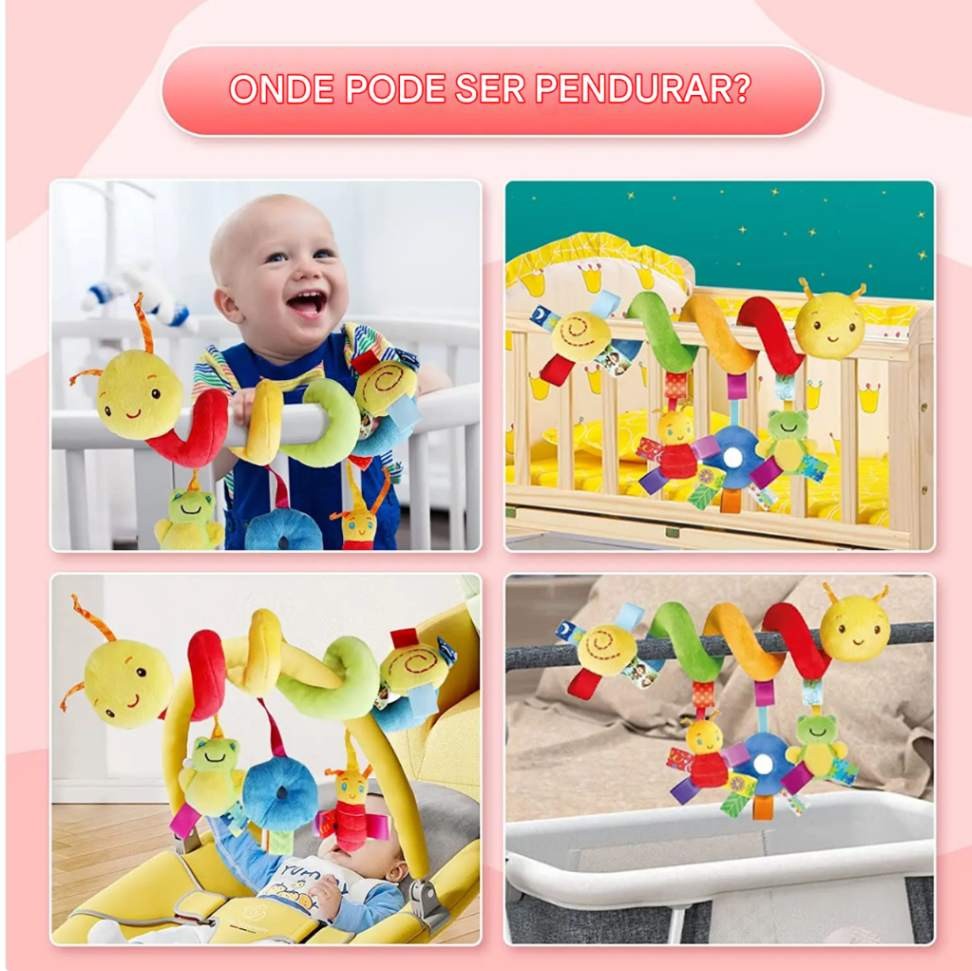Brinquedo de pelúcia pendurado para bebê – para carrinho e assento de carro, com chocalho e squeaker, ideal para recém-nascidos e viagens.