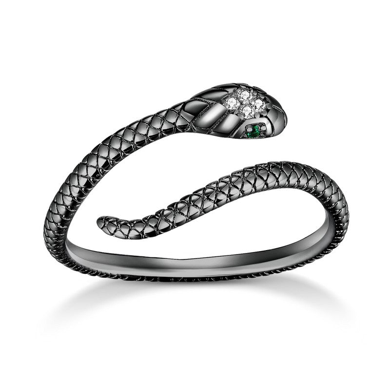 Bamoer | Anel Ajustável em Prata Esterlina 925, Banhado a Platina, com Zircão Verde e Textura Retrô de Cobra – Disponível em 4 Cores.