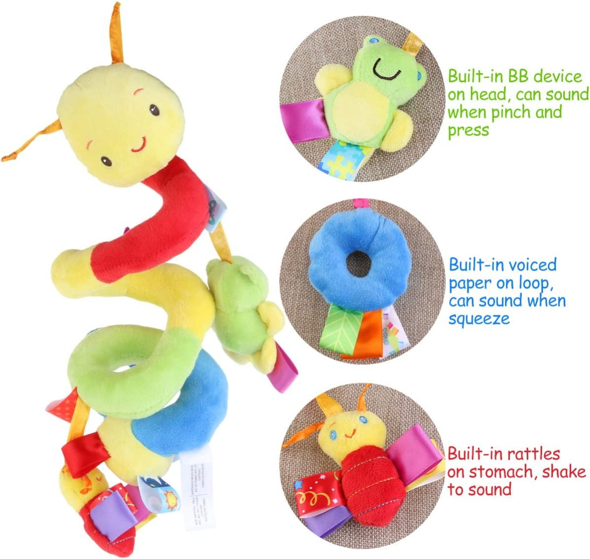 Brinquedo de pelúcia pendurado para bebê – para carrinho e assento de carro, com chocalho e squeaker, ideal para recém-nascidos e viagens.
