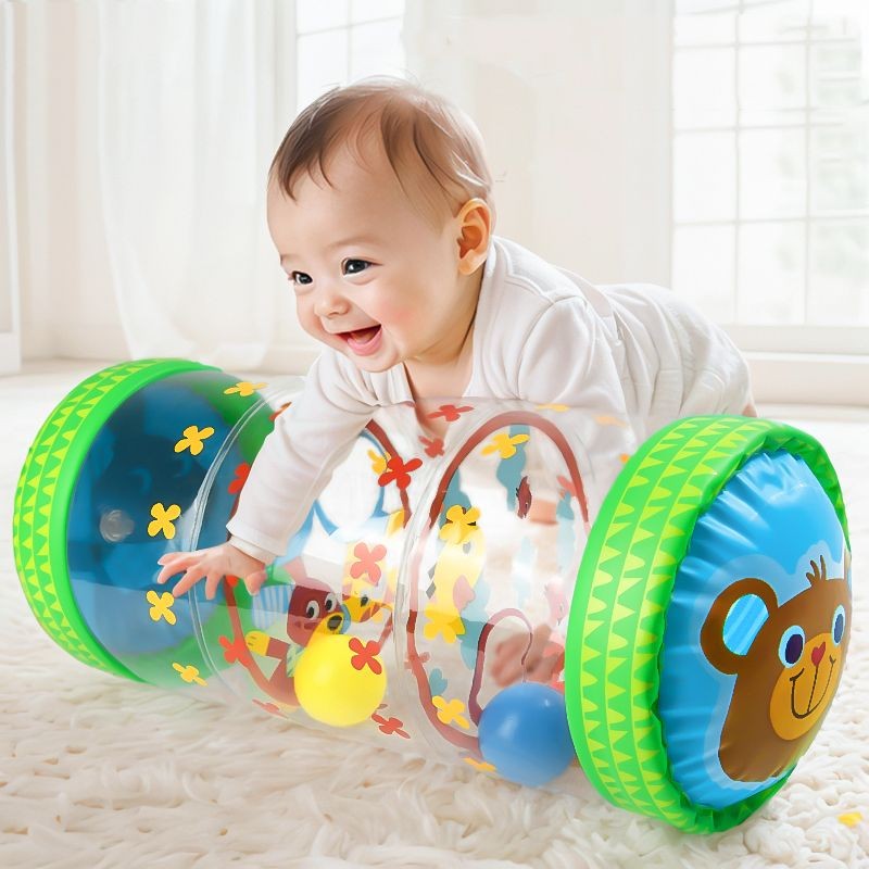 Rolo Inflável para Engatinhar — Brinquedo para Bebês de 6 a 12 Meses | Estímulo ao Desenvolvimento, Tempo de Barriga, Jogos de Fitness e Aprendizagem Precoce com Bola de PVC