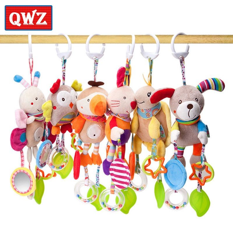 Brinquedo de pelúcia pendurado para carrinho , chocalho educativo com animais fofos, ideal para bebês de 0 a 12 meses