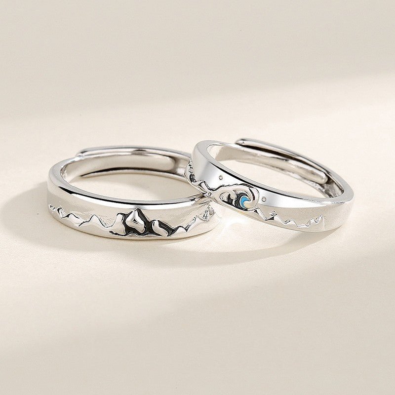 Novo anel ajustável de casal, cor prata, sol e lua — anel aberto para mulheres e homens, ideal para casamento, moda, joias e presentes.