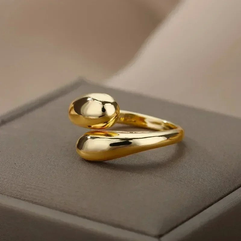 Anel aberto 925 prata esterlina gota d’água suave para mulher, banhado a 18k ouro, casal, joias estéticas, presente e anel de casamento.
